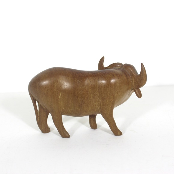 Mid Century Modern Carved Water Buffalo, Teak Wood Bull Sculpture African Animal - Picture 5 of 7